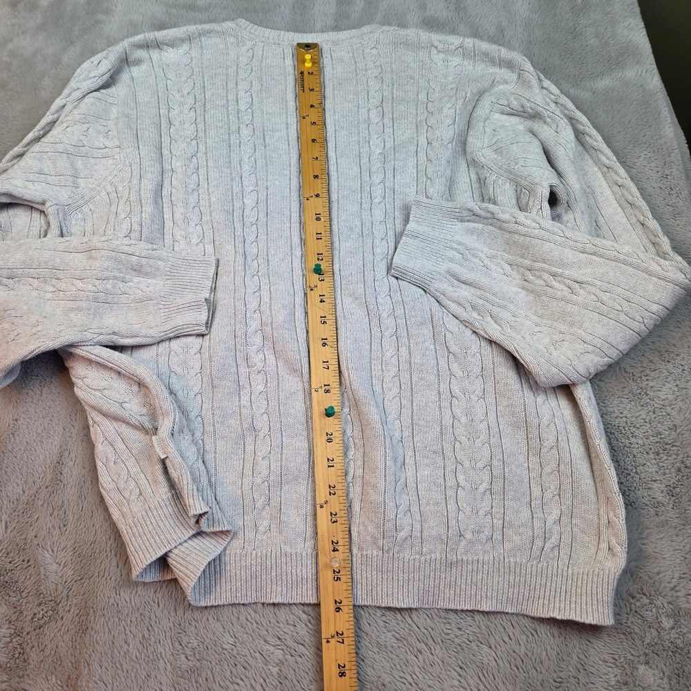 VTG IZOD Sweater Mens XL Cable Knit V-Neck Long Sleeve Grey Pullover 100% Cotton - Picture 6 of 6